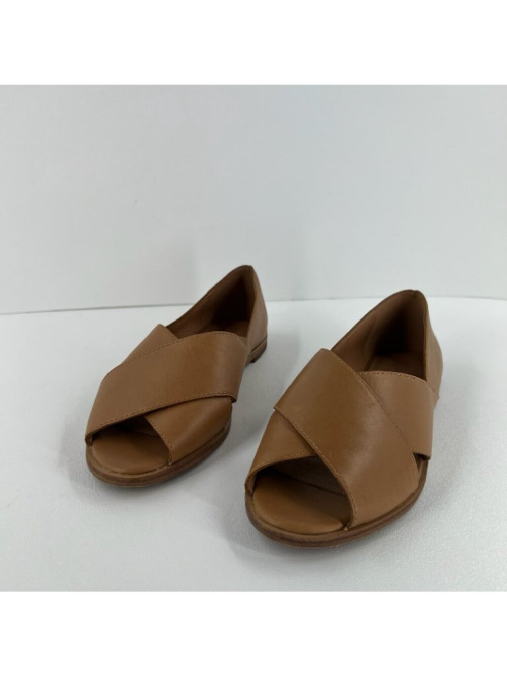 Madewell Blaine Crisscross Flat Shoes Womens 6.5 Peep Toe Slip On Leather Brown - Picture 6 of 12